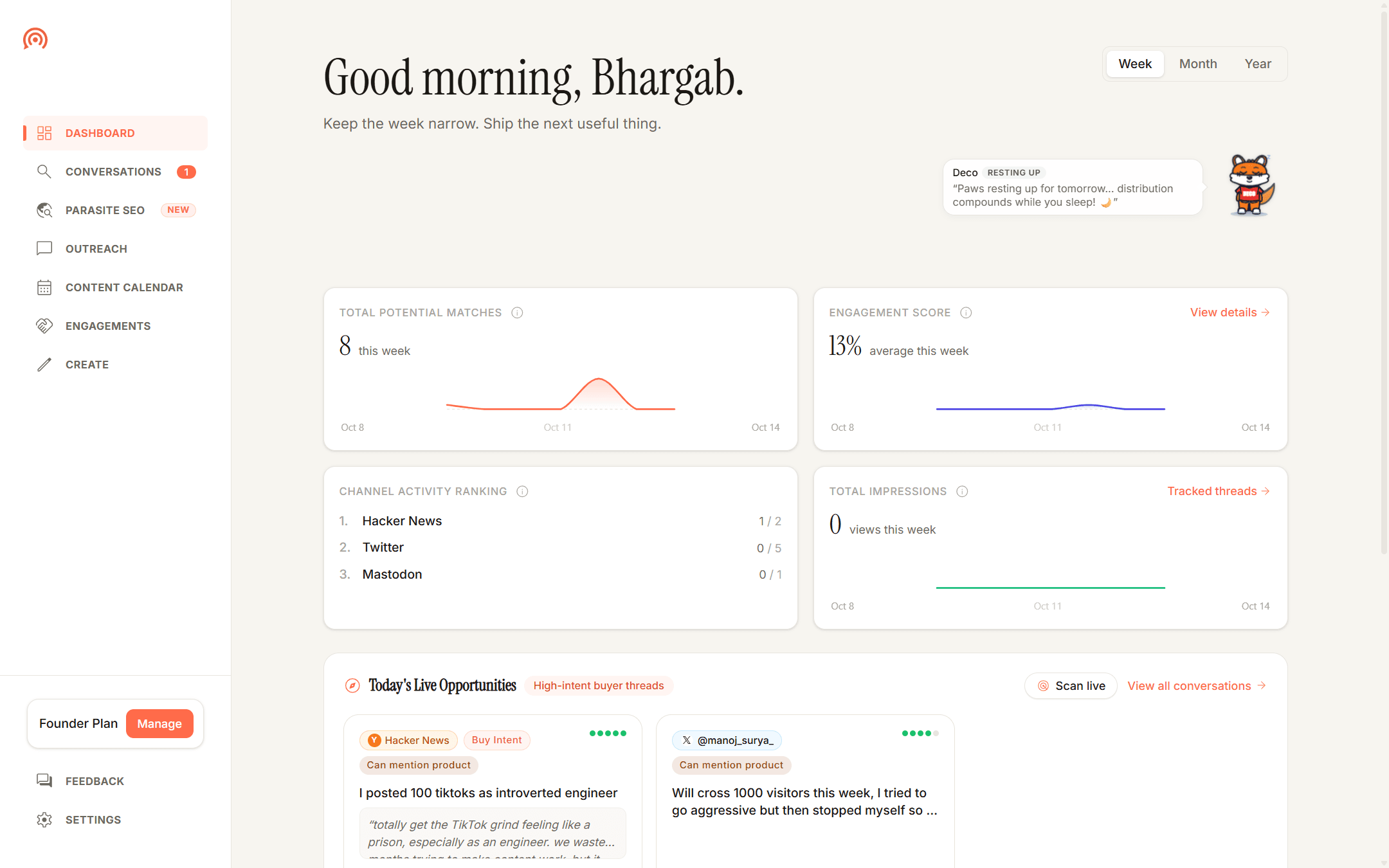 Xoru Dashboard with recent buyer opportunities