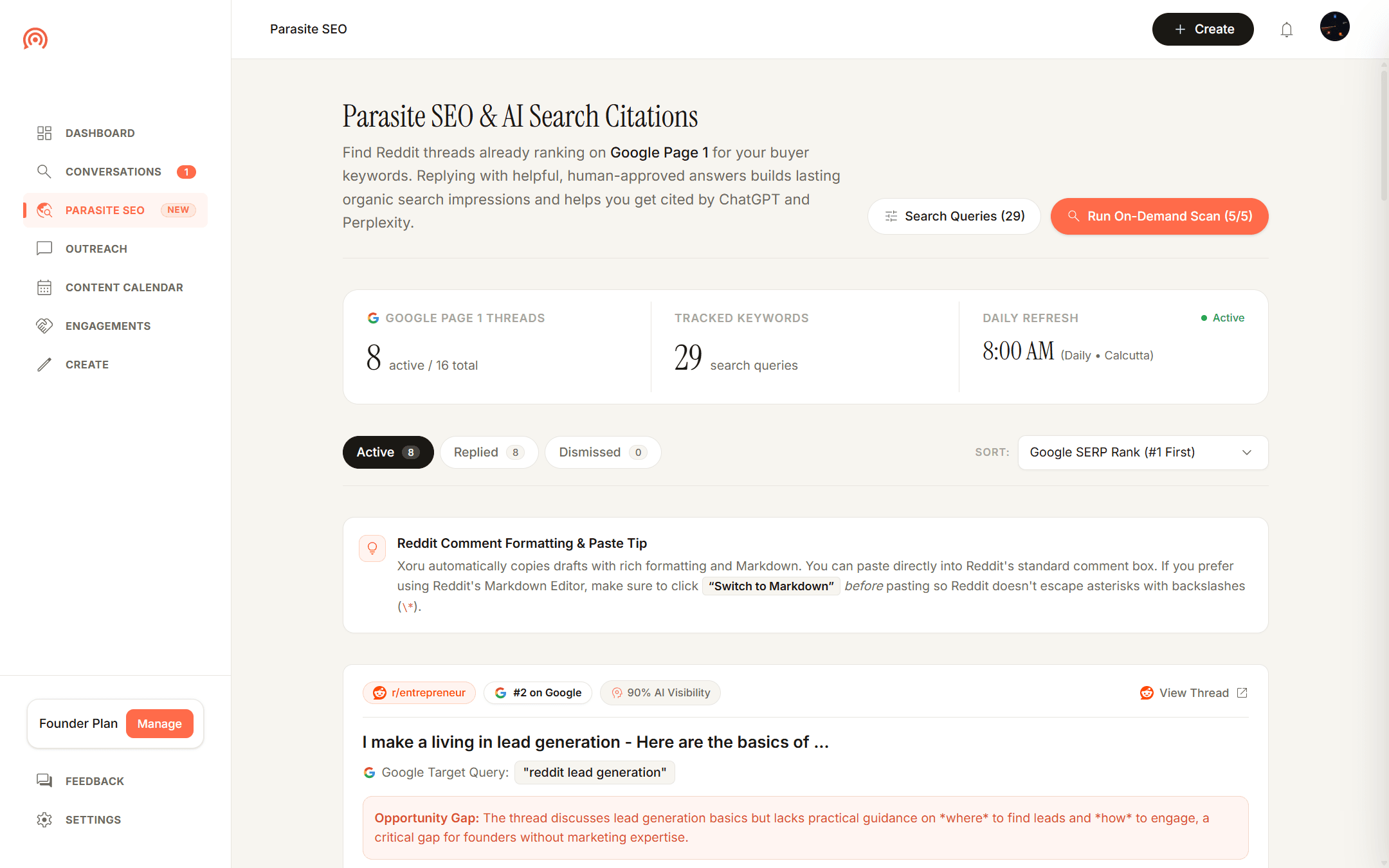 Xoru Parasite SEO and LLM Visibility Dashboard