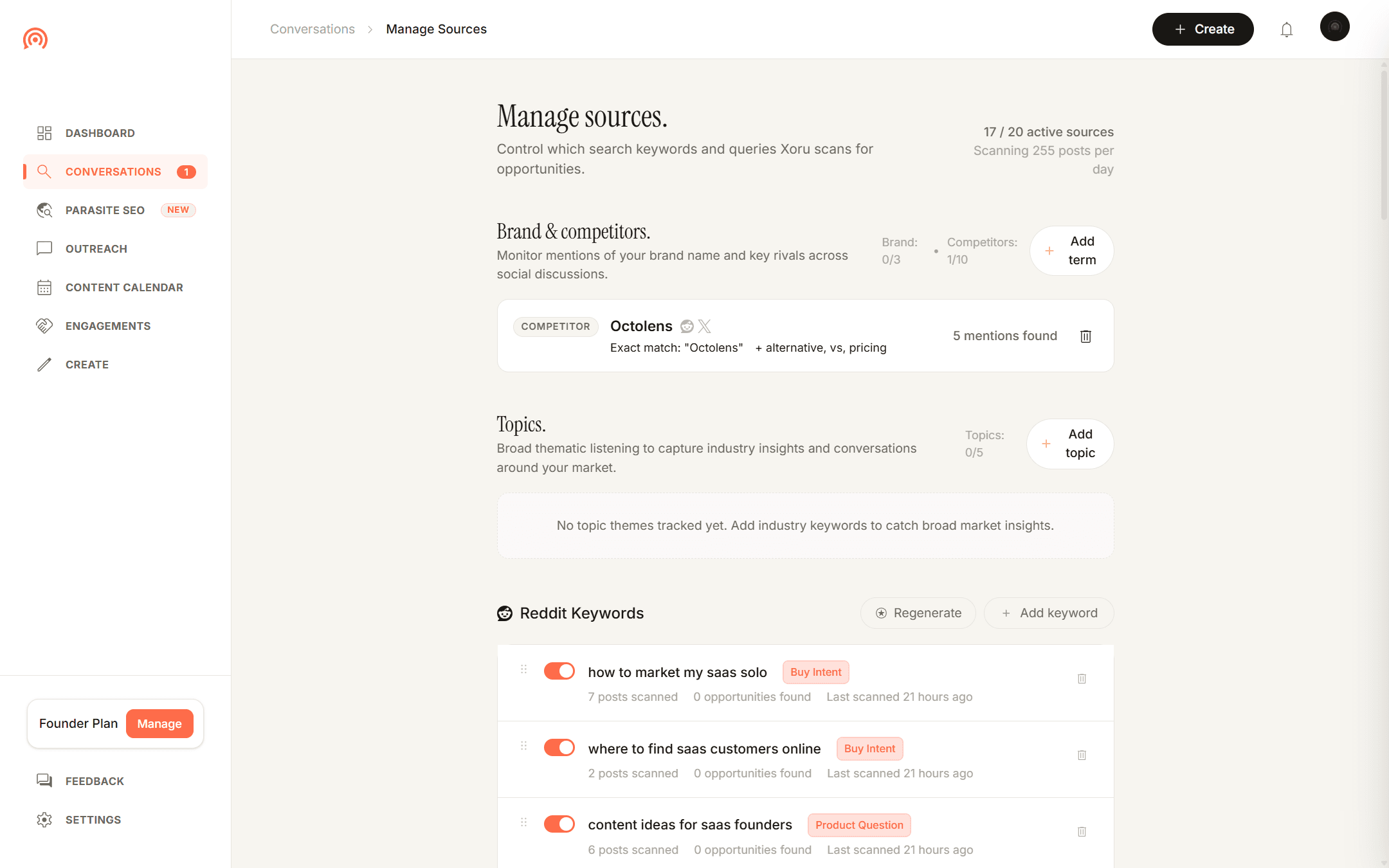 Xoru Sources summary view